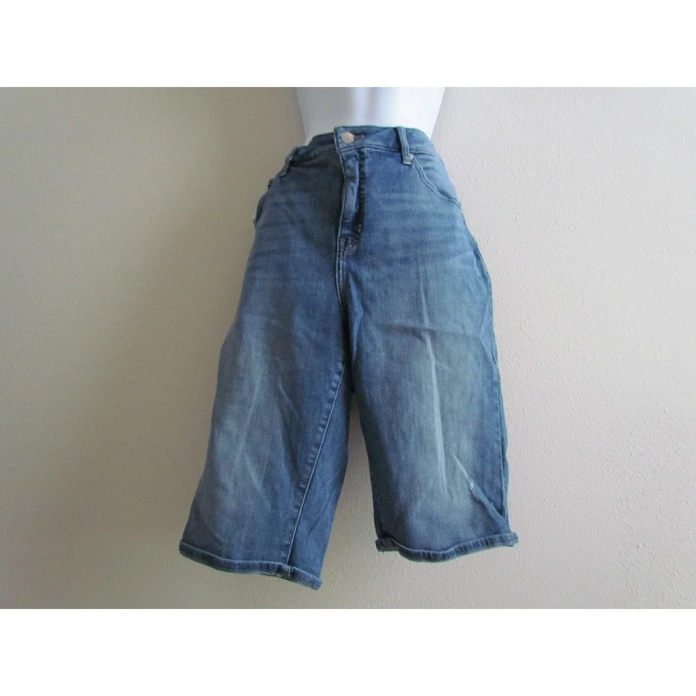 Lucky Brand Denim Bermuda Shorts 36 Blue Distressed Stretch Jean Shorts